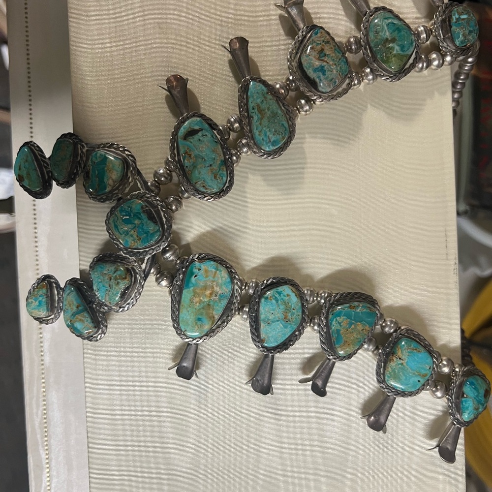 Squash blossom sterling silver 925 authentic turquoise stones